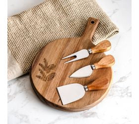 10.9" Pinecone 3 Piece Cheese Board & Knife Set