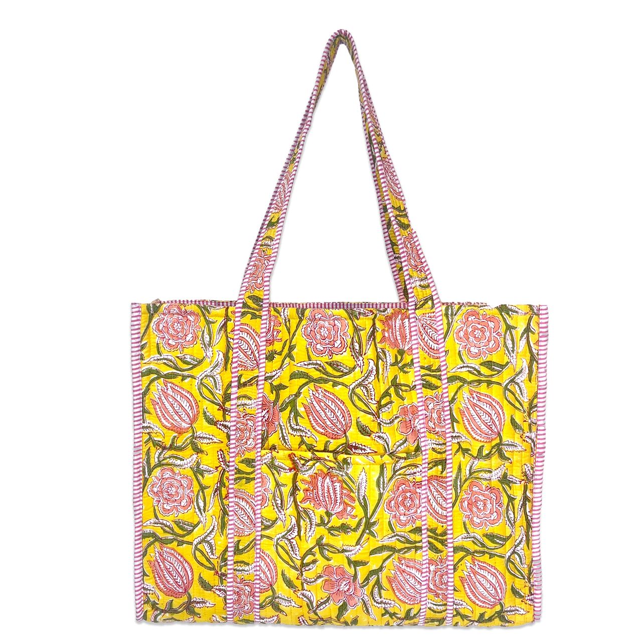 Quilted Tote Bag - Bright Dahlias