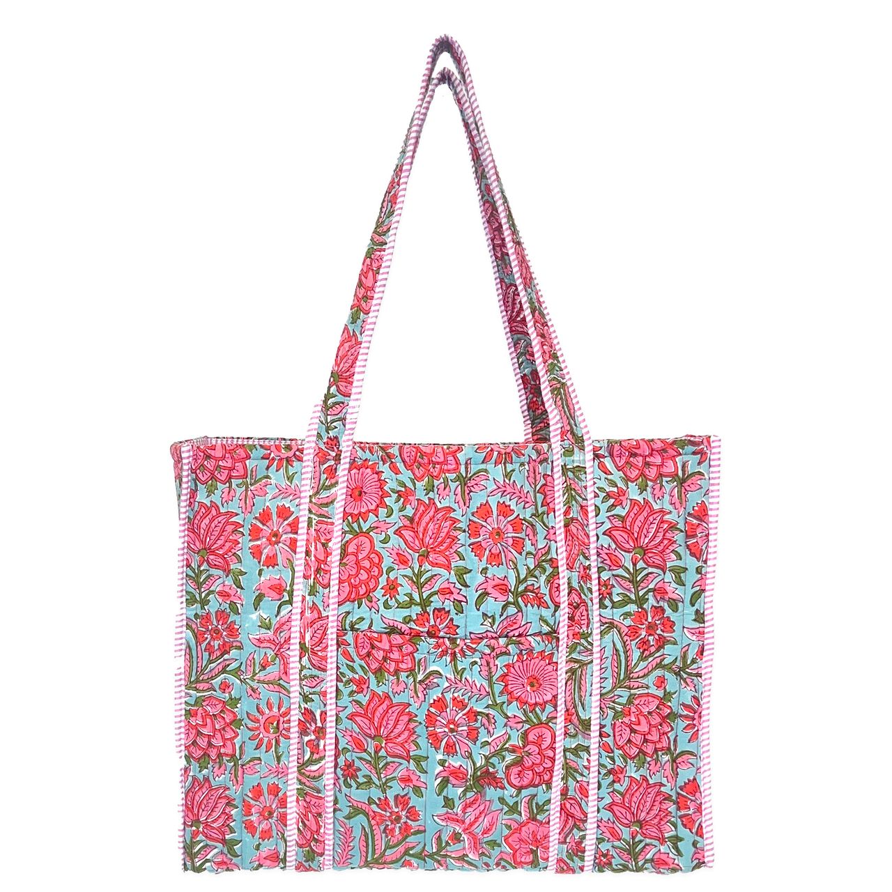 Quilted Tote Bag - Pink Carnations