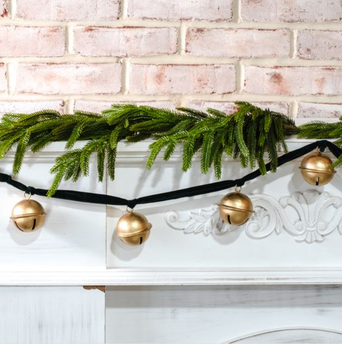 60" Green Velvet Garland with Gold Bells