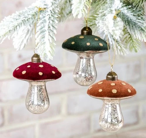 Velvet Top Mushroom Ornament