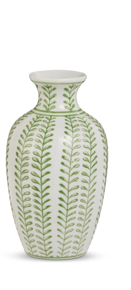 8" Green and White Bud Vase