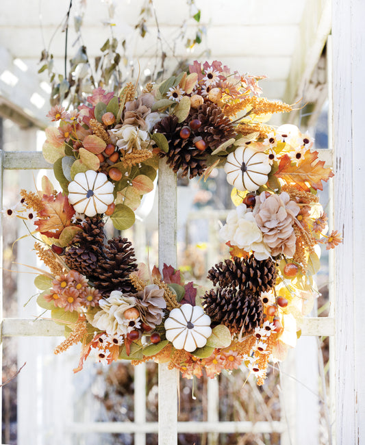 Autumn Pumpkins & Pinecones Wreath