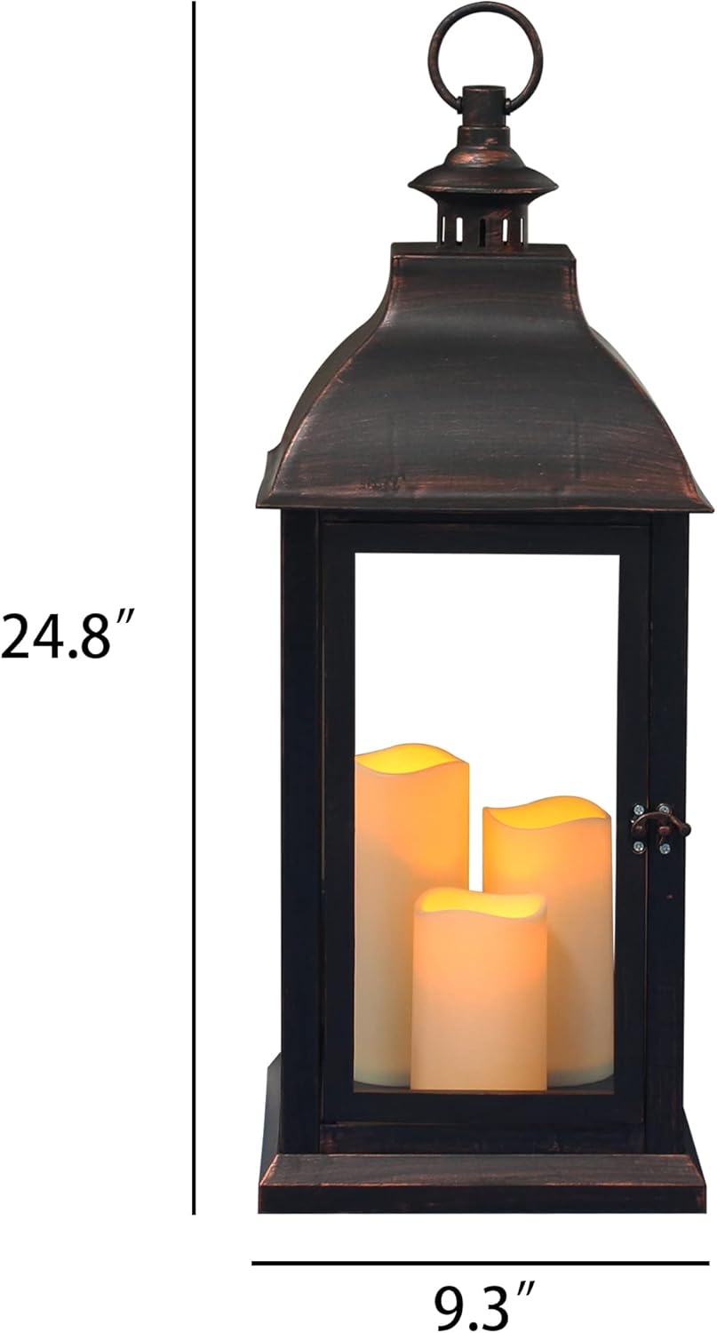 Bronze Indoor/Outdoor Lantern - 22.5" w/ 3 LED Candles