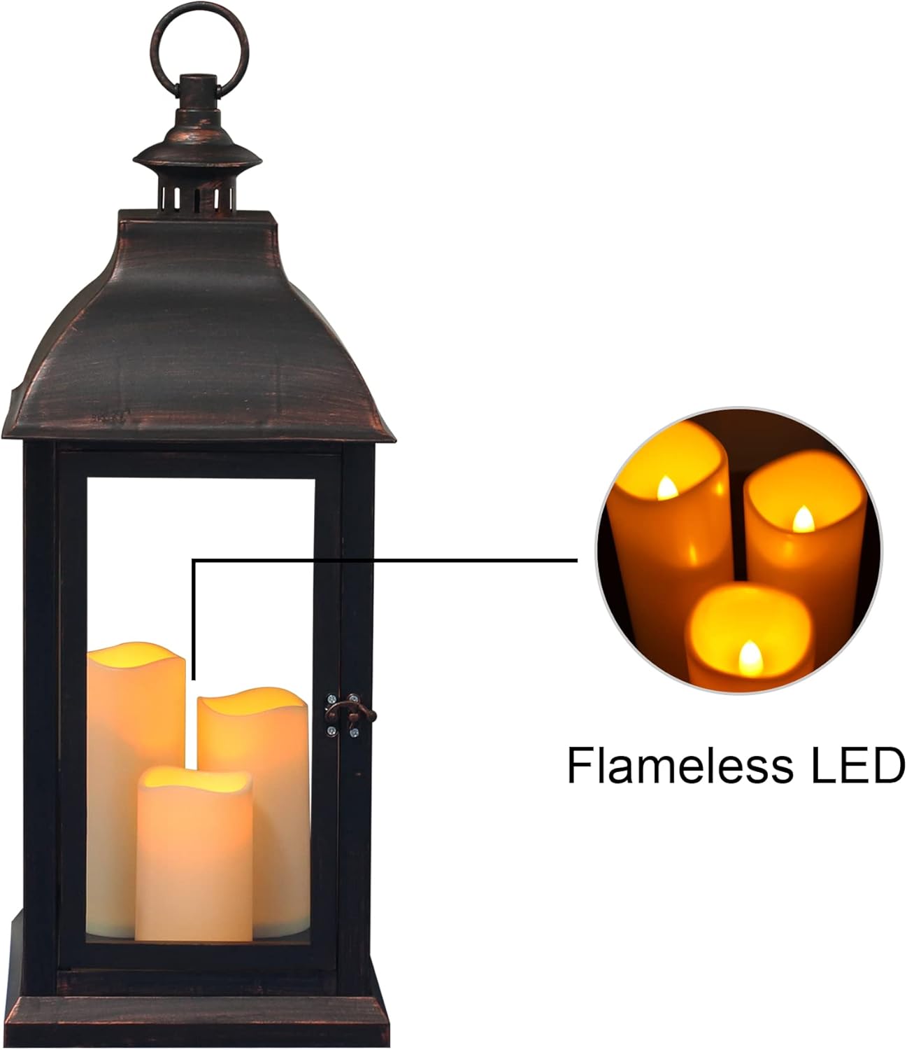 Bronze Indoor/Outdoor Lantern - 22.5" w/ 3 LED Candles