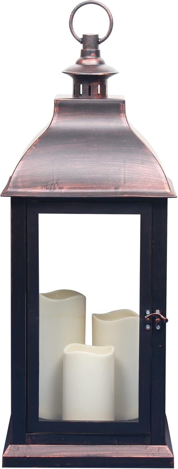 Bronze Indoor/Outdoor Lantern - 22.5" w/ 3 LED Candles