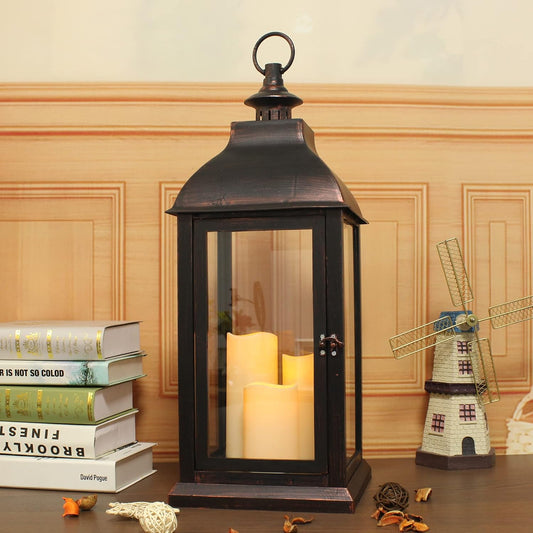 Bronze Indoor/Outdoor Lantern - 22.5" w/ 3 LED Candles