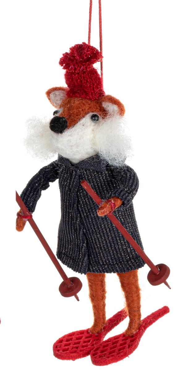 Felt Racoon or Fox Snowboard and Ski Ornaments