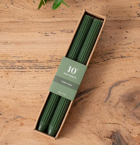 Timber Green Ribbed Taper Candle (Set of 2)