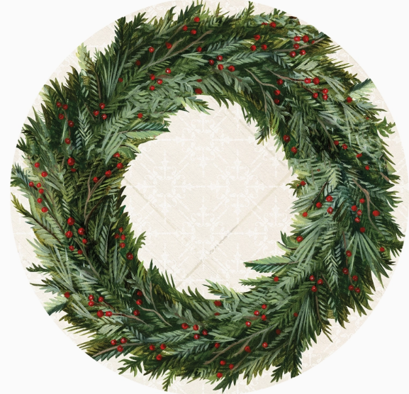 16" Round Paper Placemats (Set of 24) - Christmas Wreath