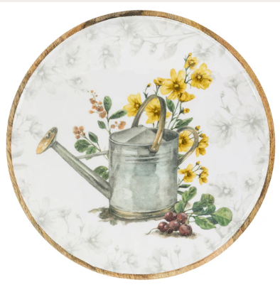 Round Wood Platter - Garden Watering Can