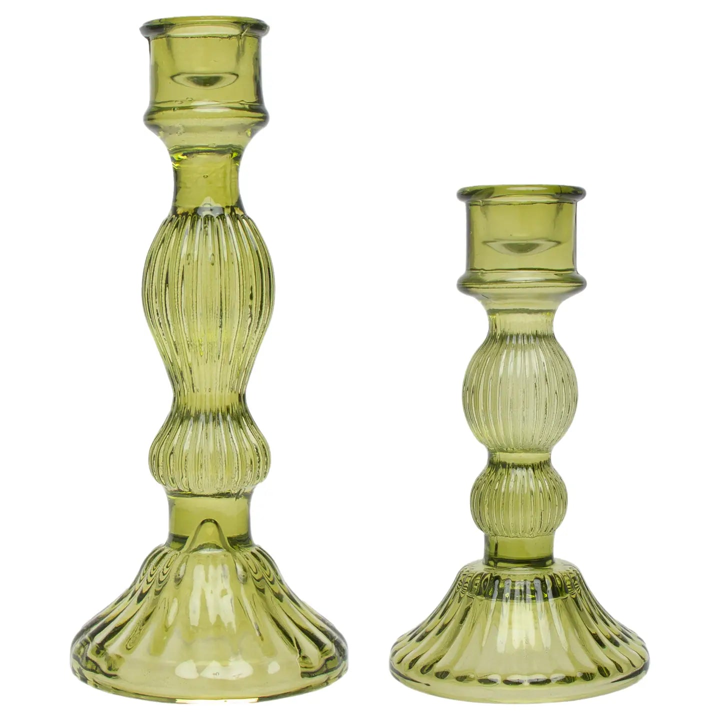 Olive Glass Candlestick, Large