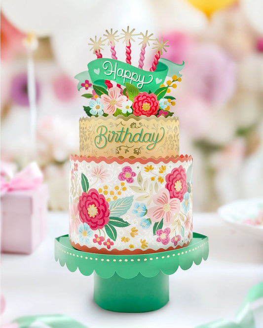 Blooming Birthday Cake Paper Pop-Up Card