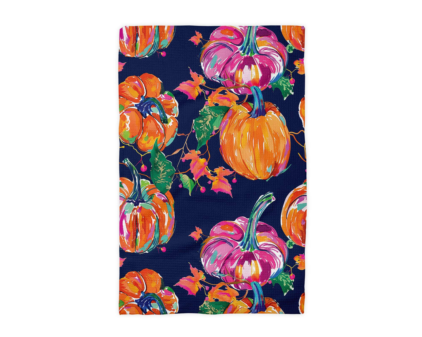Preppy Navy Pink Pumpkin Fall Coastal Kitchen Towel Waffle