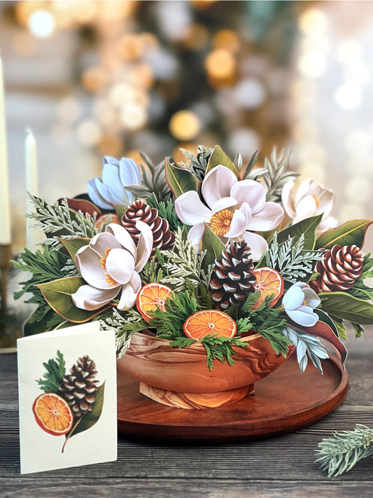 Winter Magnolia Paper Pop-Up Card