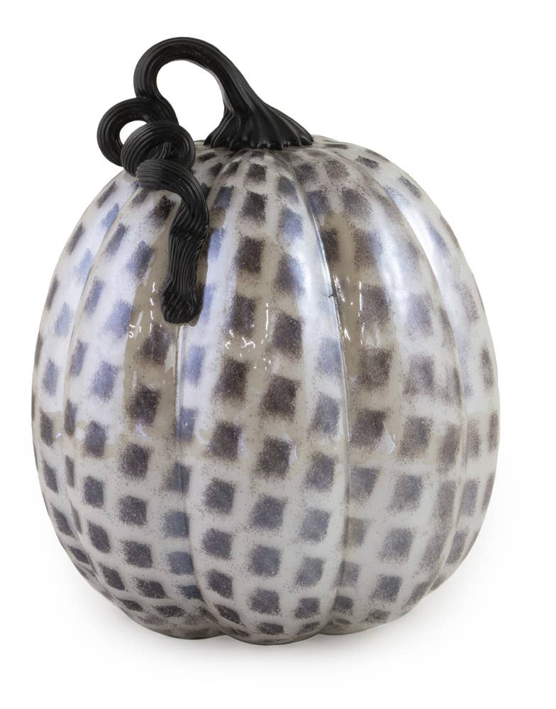 Large Black & White Check Glass Pumpkin