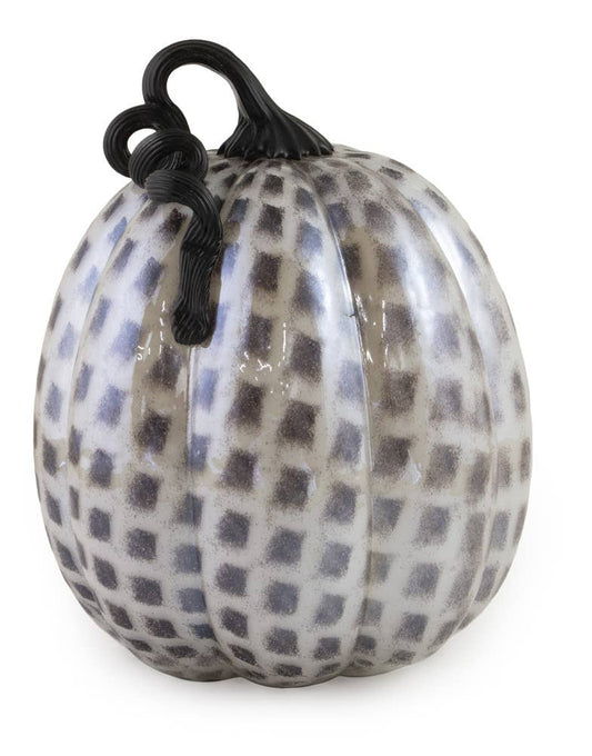 Large Black & White Check Glass Pumpkin
