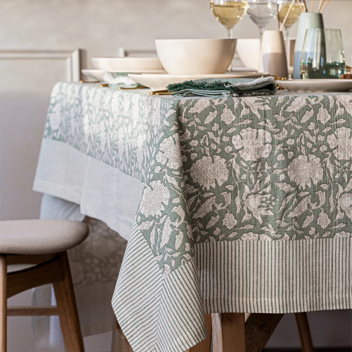 Hand Screened Tablecloth-Green