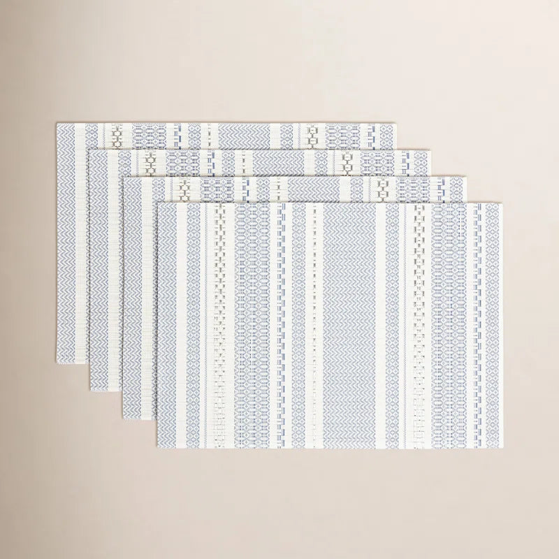 Set of 4 Reversible Woven Placemats  - Blue
