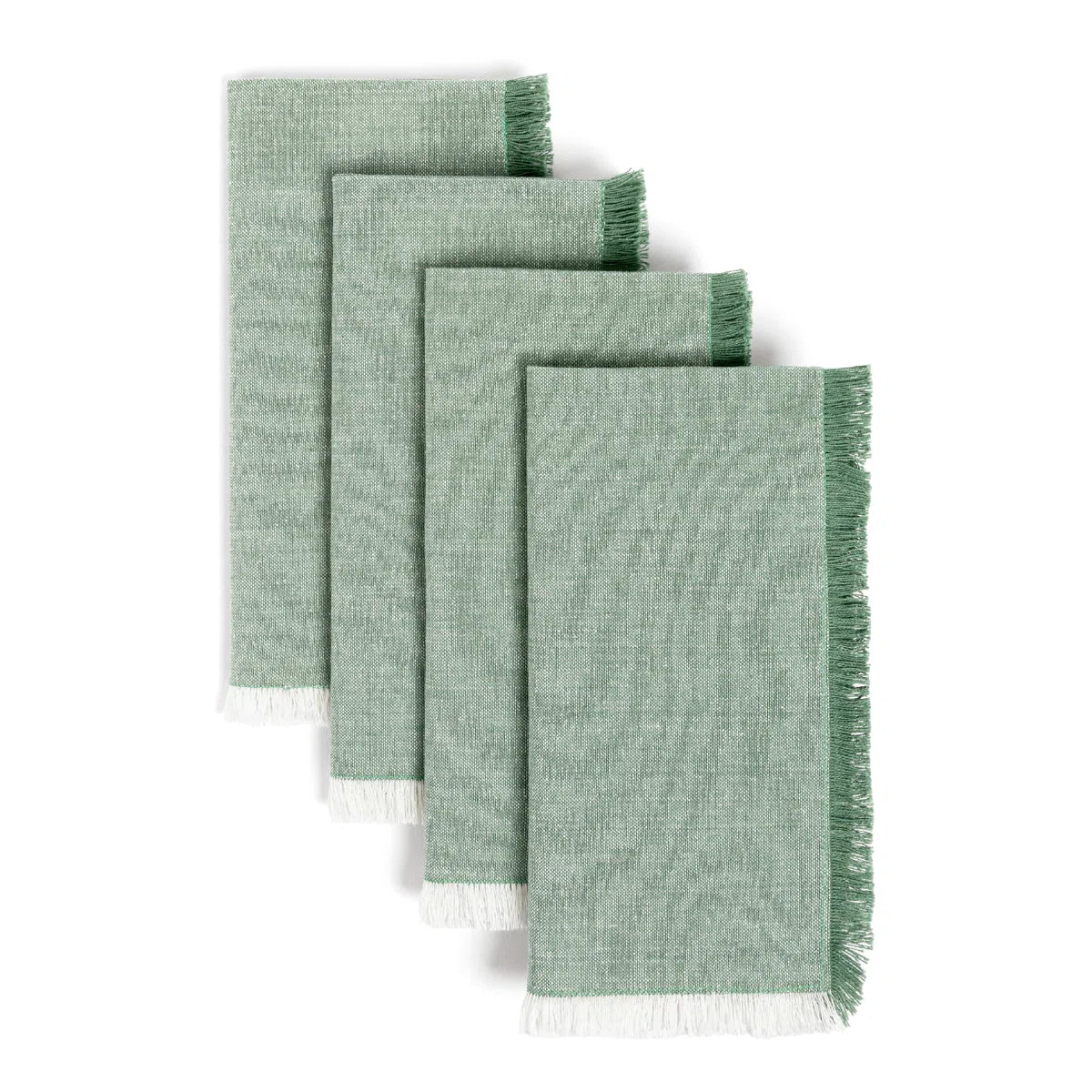 Set of 4 Woven Frayed Chambray Cotton Cloth Napkins
 - Green