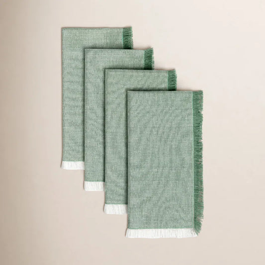 Set of 4 Woven Frayed Chambray Cotton Cloth Napkins
 - Green