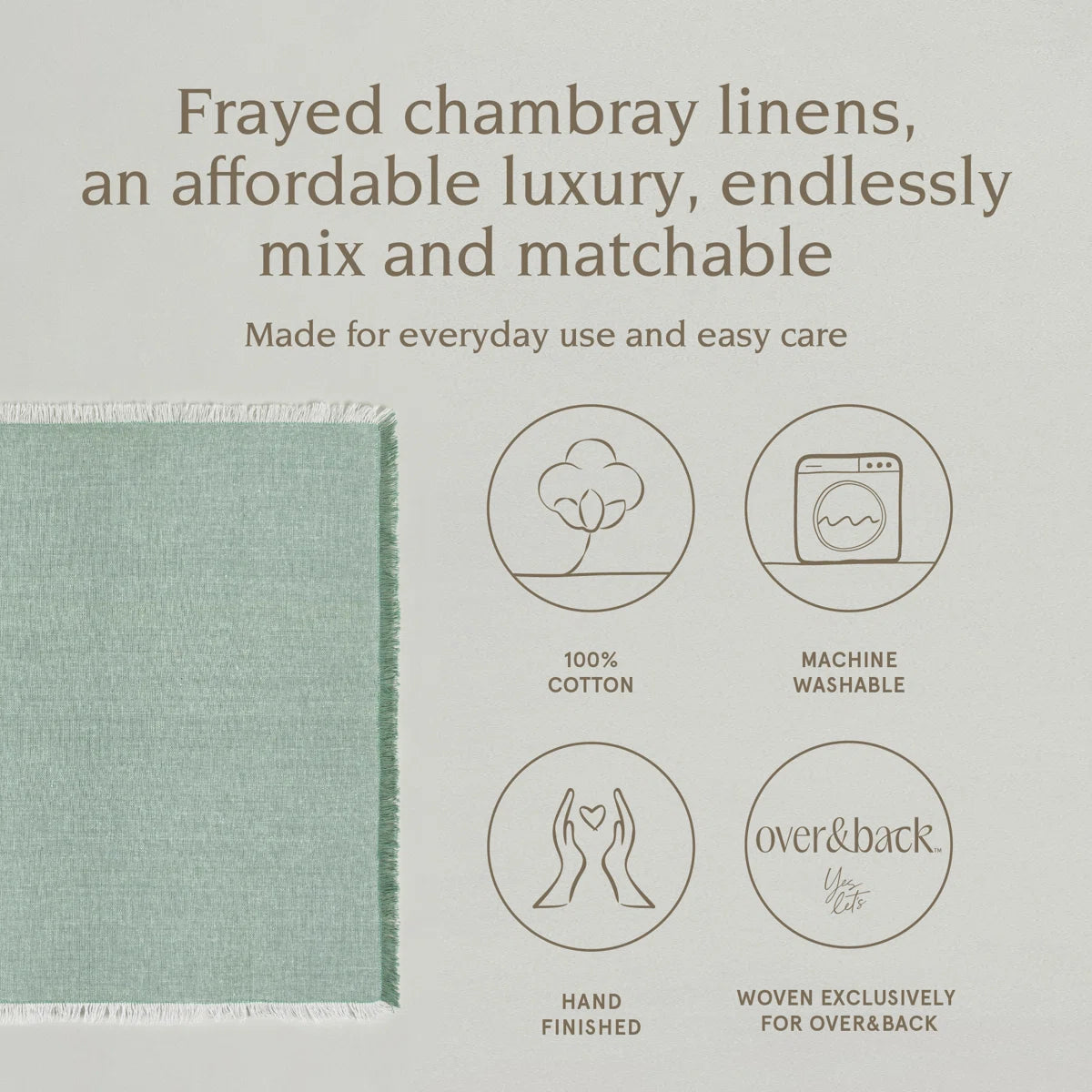 Set of 4 Woven Frayed Chambray Cotton Cloth Napkins
 - Green