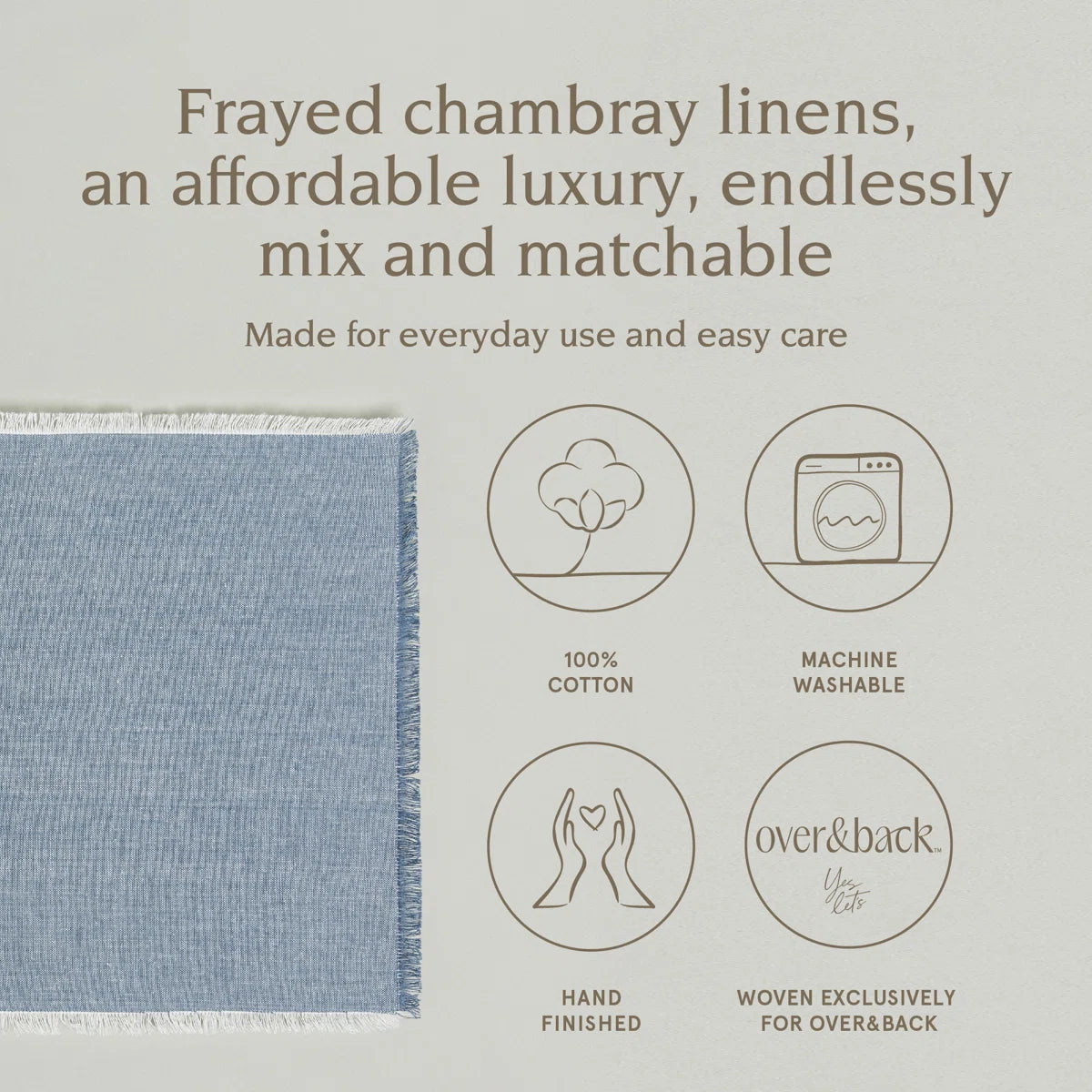 Set of 4 Woven Frayed Chambray Cotton Cloth Napkins - Blue