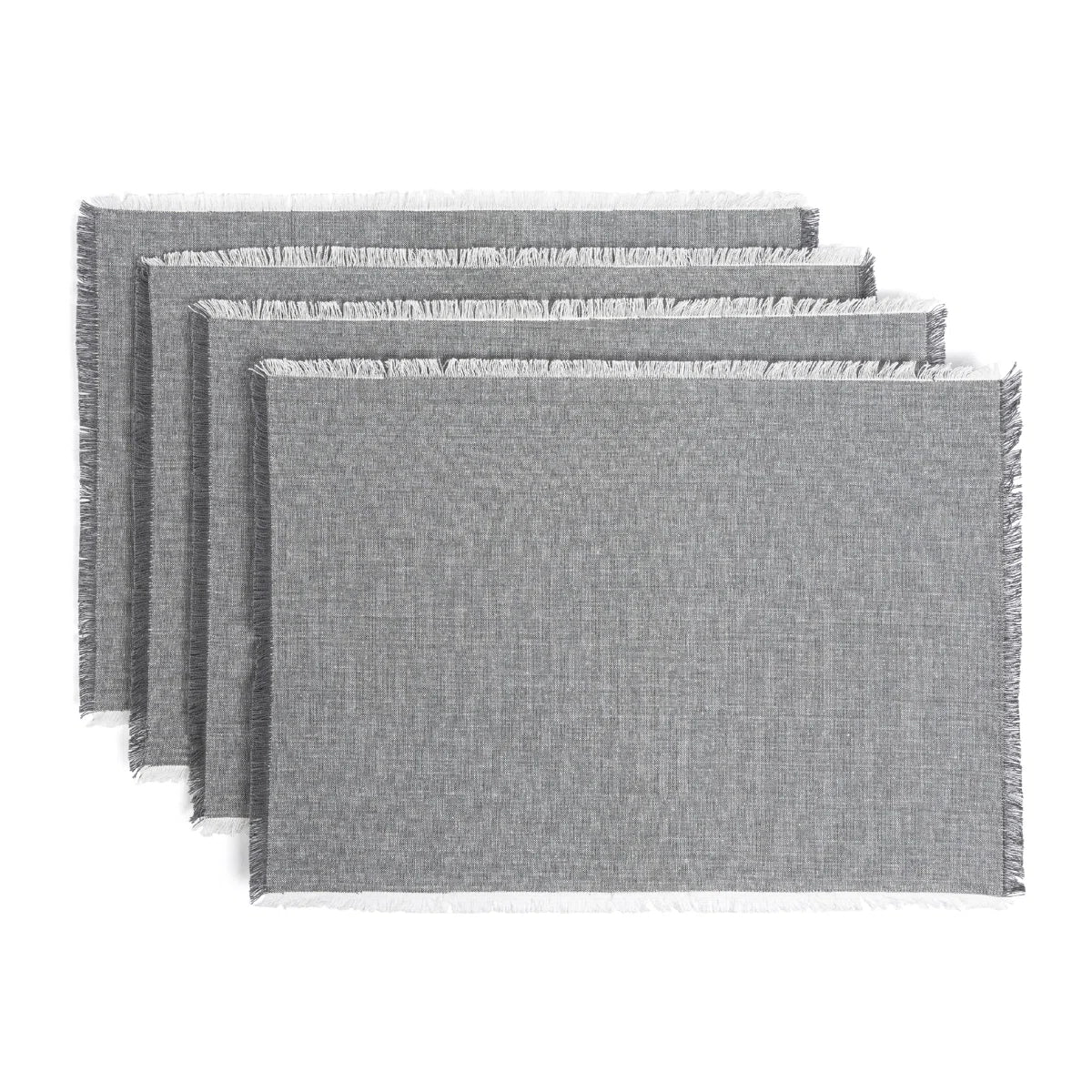 Set of 4 Woven Frayed Chambray Cotton Cloth Napkins - Grey