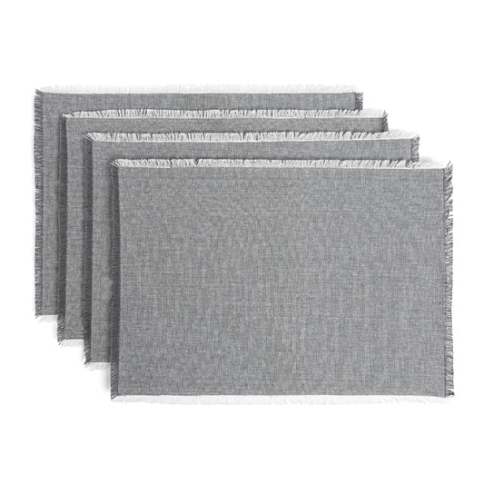 Set of 4 Woven Frayed Chambray Cotton Cloth Napkins - Grey