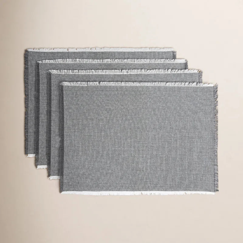 Set of 4 Woven Frayed Chambray Cotton Cloth Napkins - Grey