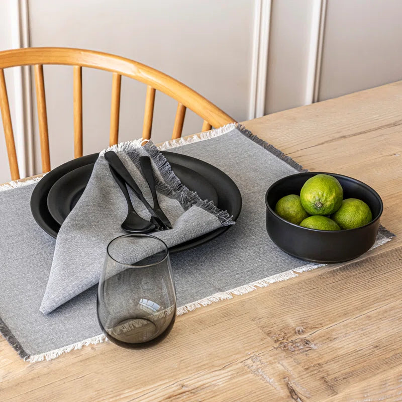 Set of 4 Woven Frayed Chambray Cotton Cloth Napkins - Grey