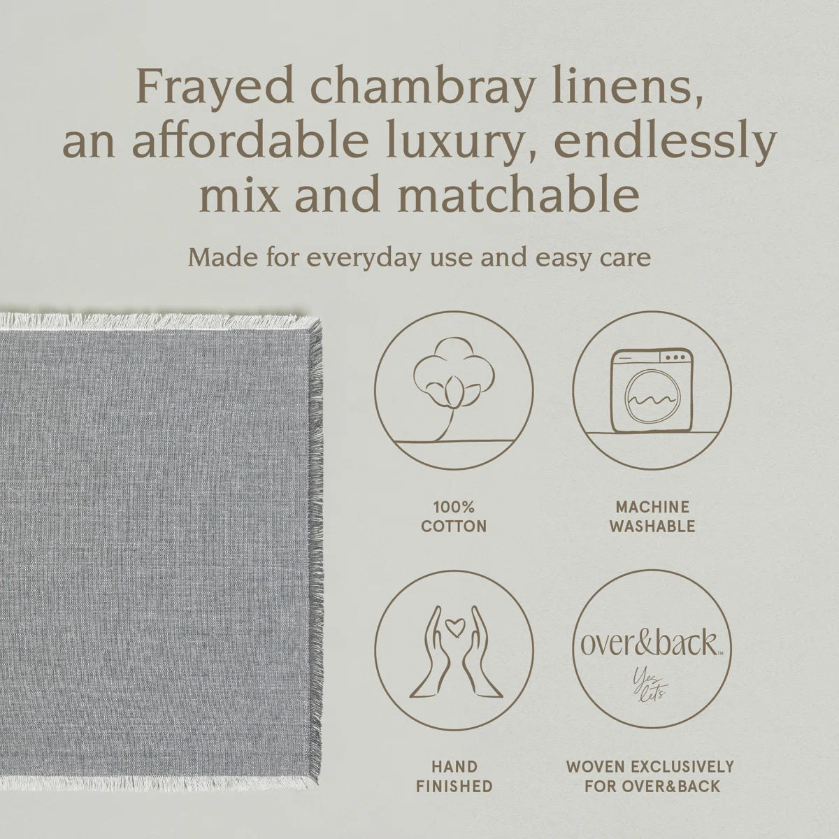 Set of 4 Woven Frayed Chambray Cotton Cloth Napkins - Grey